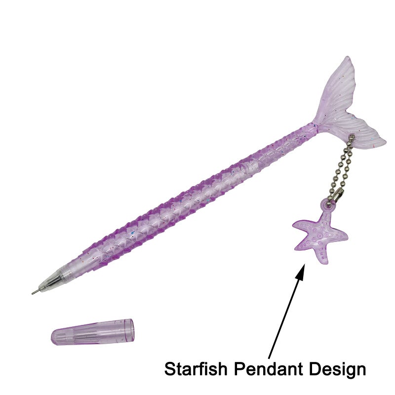 Maydahui 12 PCS Cute Mermaid Shape Rollerball Pen Fish Pens Creative Crystal Flash Powder Starfish Pendant Signature Pen Black Gel Ink Design for Girls Women Student Valentine's Day - Image 5